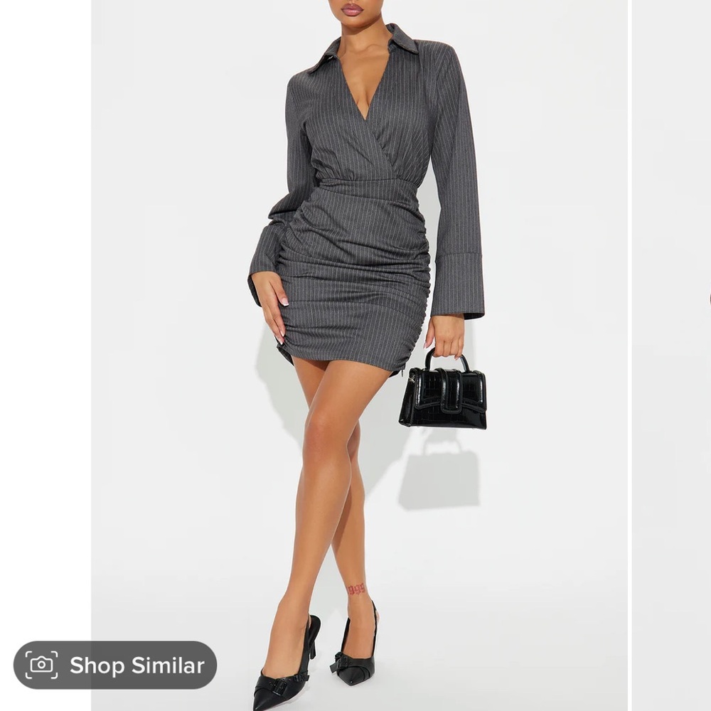 Fashion Nova Gray Pinstripe Mini Dress